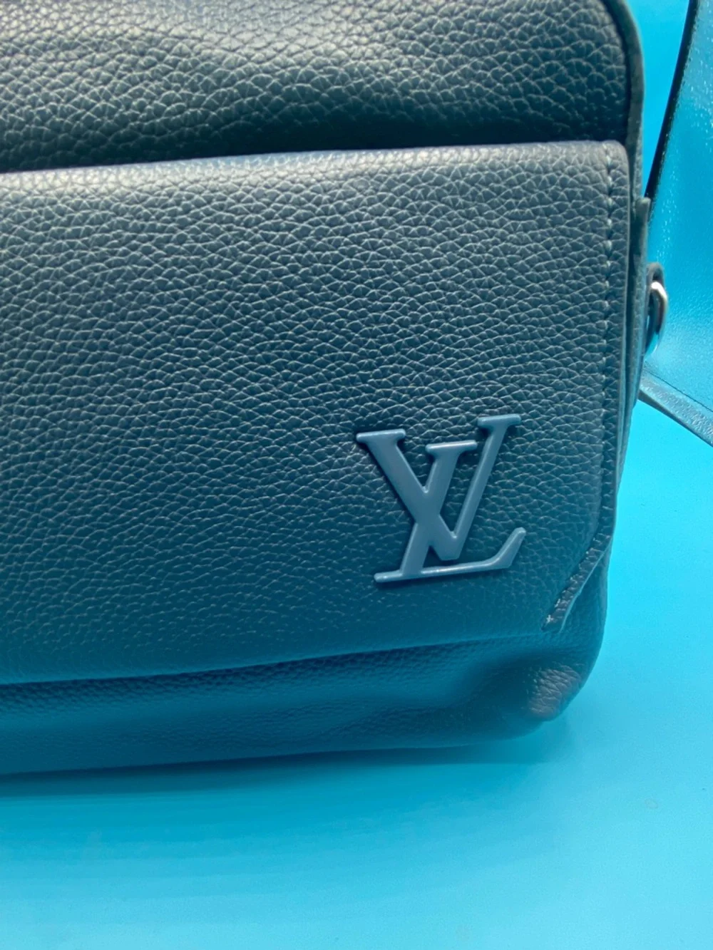 Louis Vuitton Navy Blue Leather Messenger Bag with Logo Detail